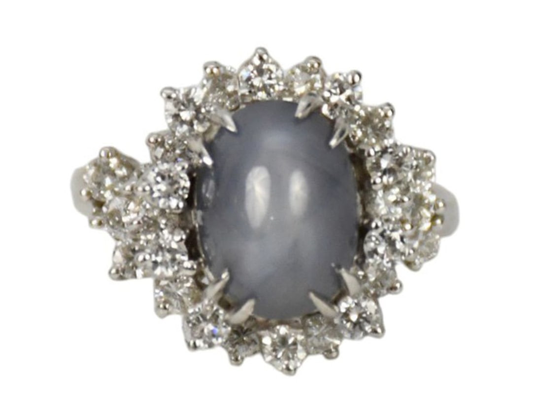 14K White Gold Star Sapphire Diamond Ring. Size 5.75 Wt. 7.2 grams. Diamonds 1.5 tcw G VS1. With GIA (1 of 12)