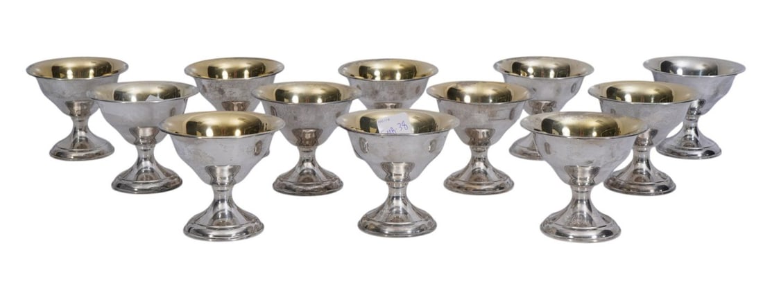 12 Sterling Weighted Dessert/Sherberts with Vermeil Wash, Monogrammed, 3/12"h x 3 1/2"w (1 of 7)