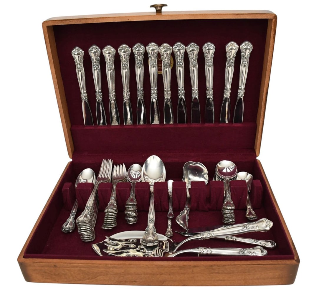 Gorham Sterling Flatware, Chantilly Pattern, incl; 12 Dinner Knives (9"L), 12 Dinner Forks (7 (1 of 6)