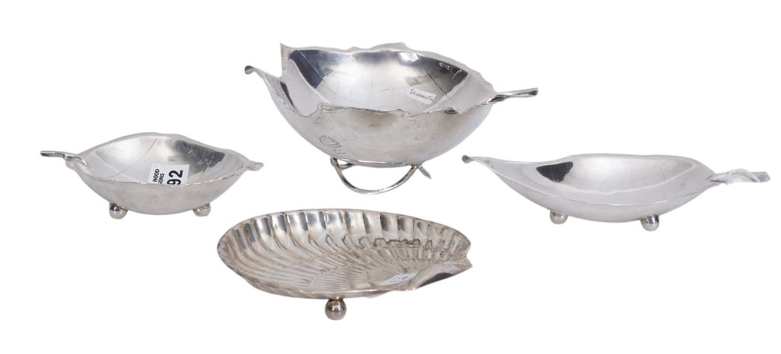 4 Sterling Tablewares, Leaf & Shell Shapes, 3 Italian/American Silversmith Signed Sciarrotta, 22 ozt (1 of 16)