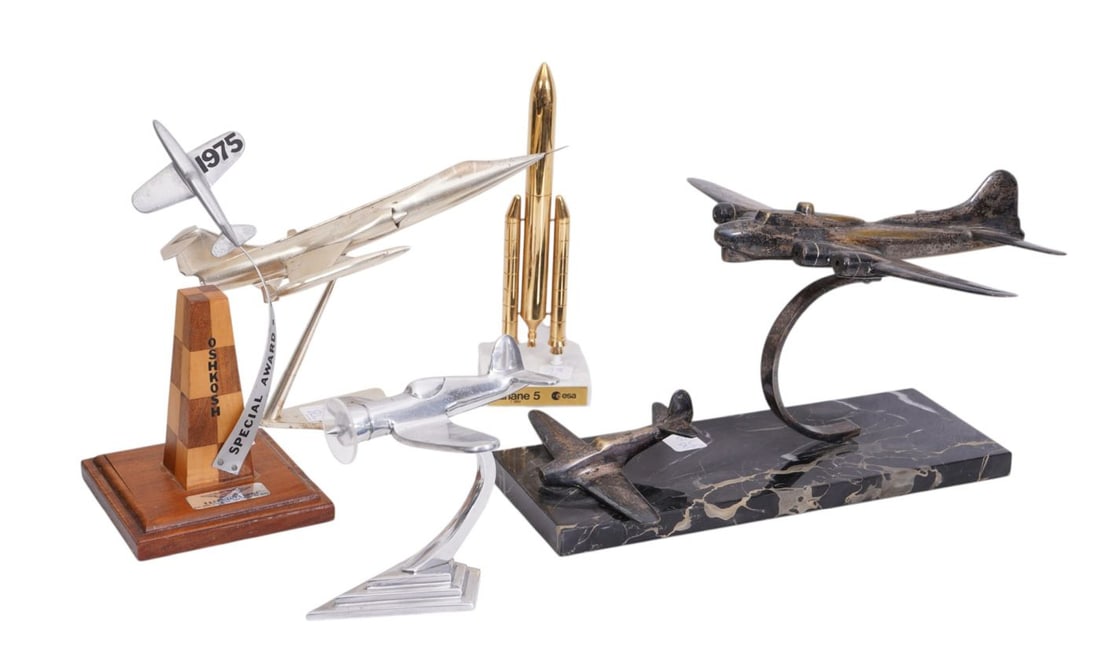 Vintage airplane lot, one rocket two old silver plated mounted on a marble base & 2 Other Metal (1 of 13)