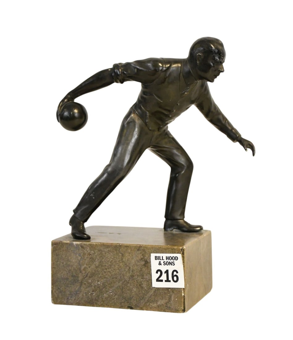 Vintage sculpture of an old bowler overall 8 inches, sculpture is 6 inches tall on a 2 inch marble (1 of 6)