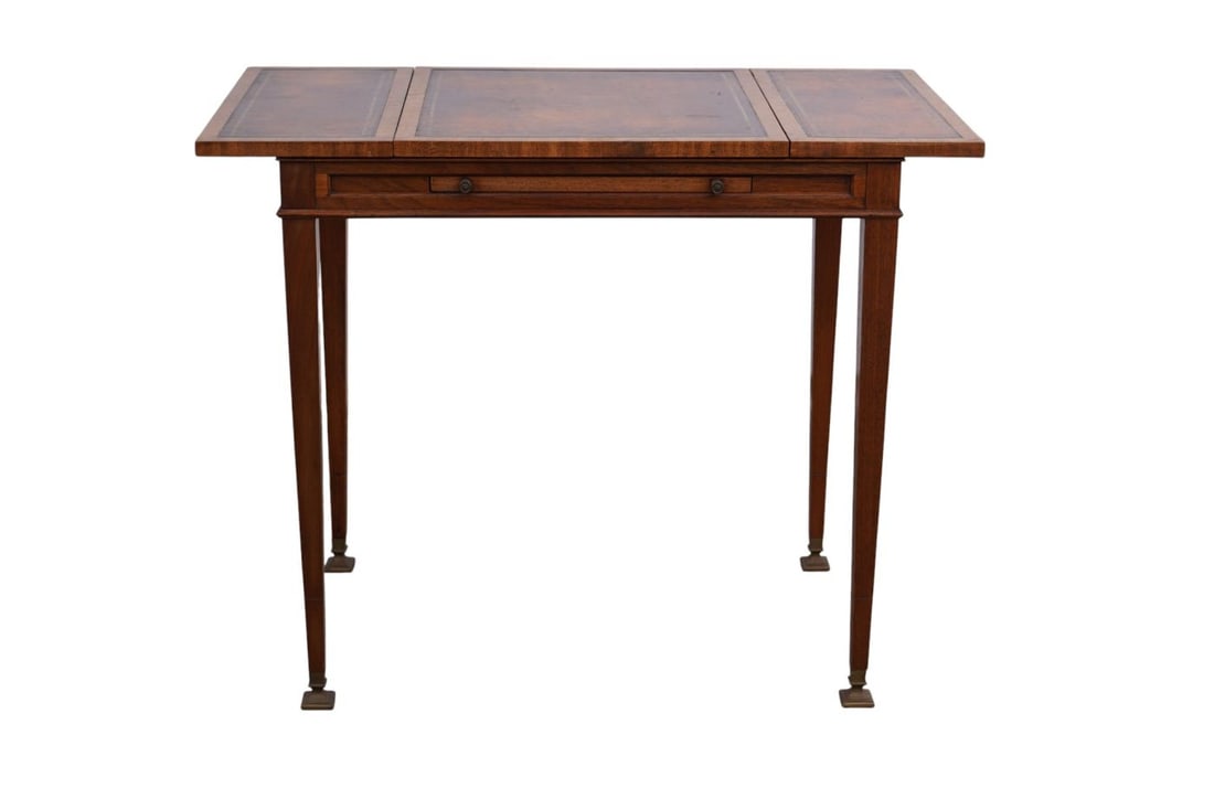 Unusual Mahogany Game Table with Folding Checkerboard Top Which Reverses To Leather Writing Surface, (1 of 5)
