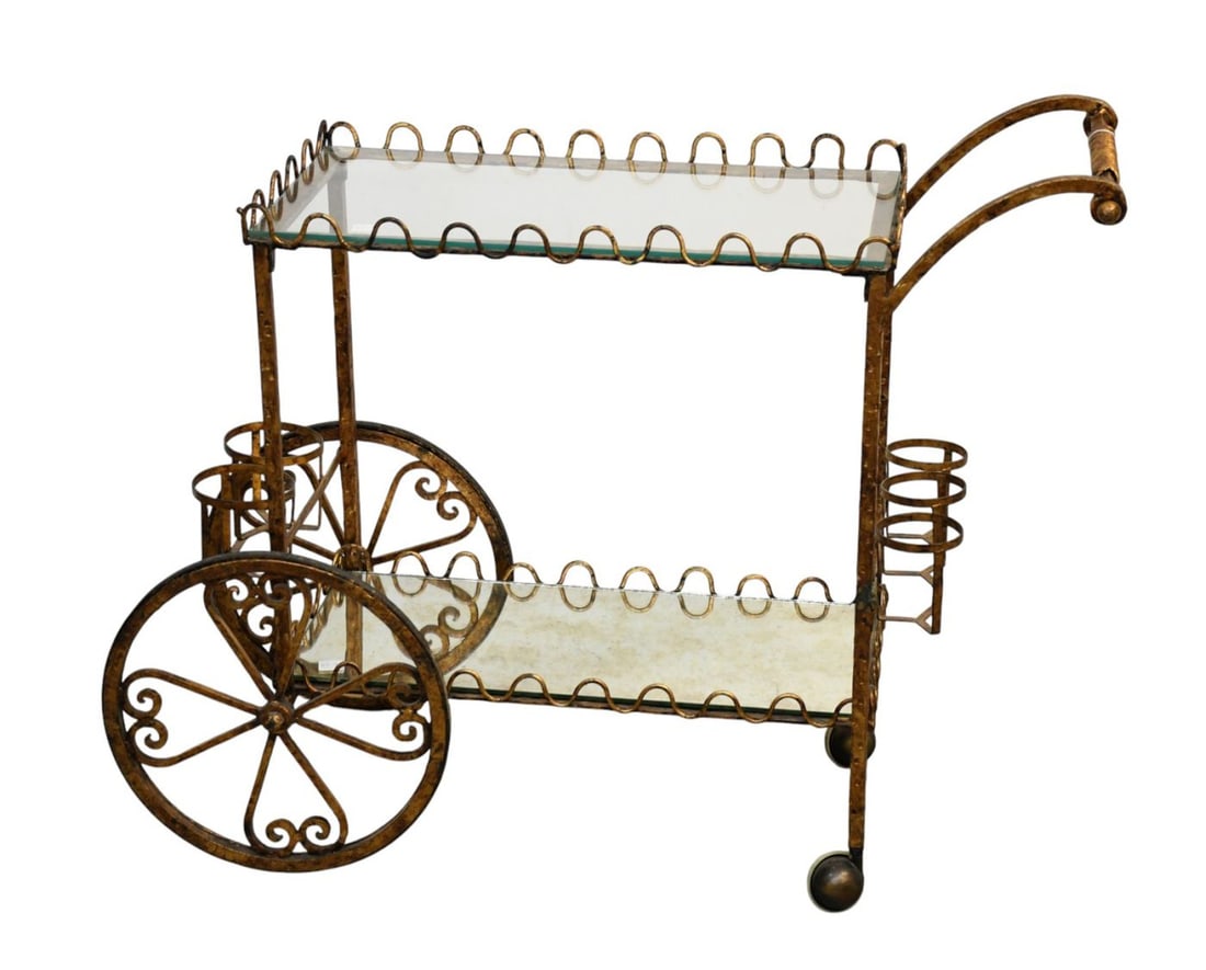 Gilt Metal Bar Cart with 2 Glass Shelves, 32"H x 38"w x 15"d ***If this item is not picked up by the (1 of 5)