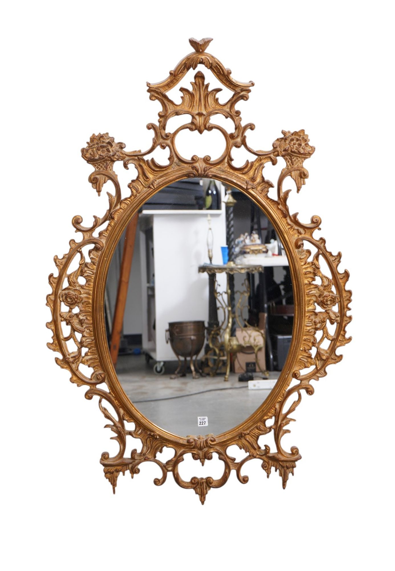 Gilded Oval Mirror With Carved Ornate Scroll & Floral Motif, 50 1/2"h x 33"w ***If this item is not (1 of 6)