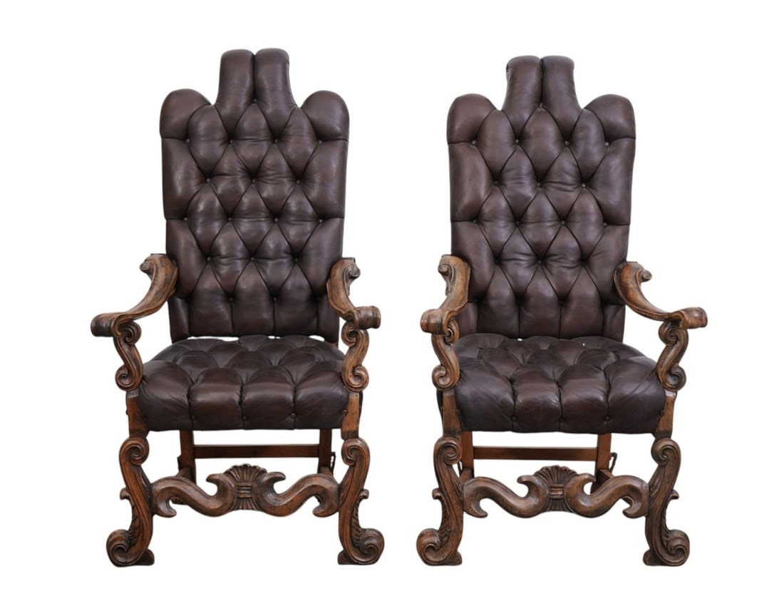 2 Oversized Brown Leather Type Tufted Armchairs ***If this item is not picked up by the Friday (1 of 7)