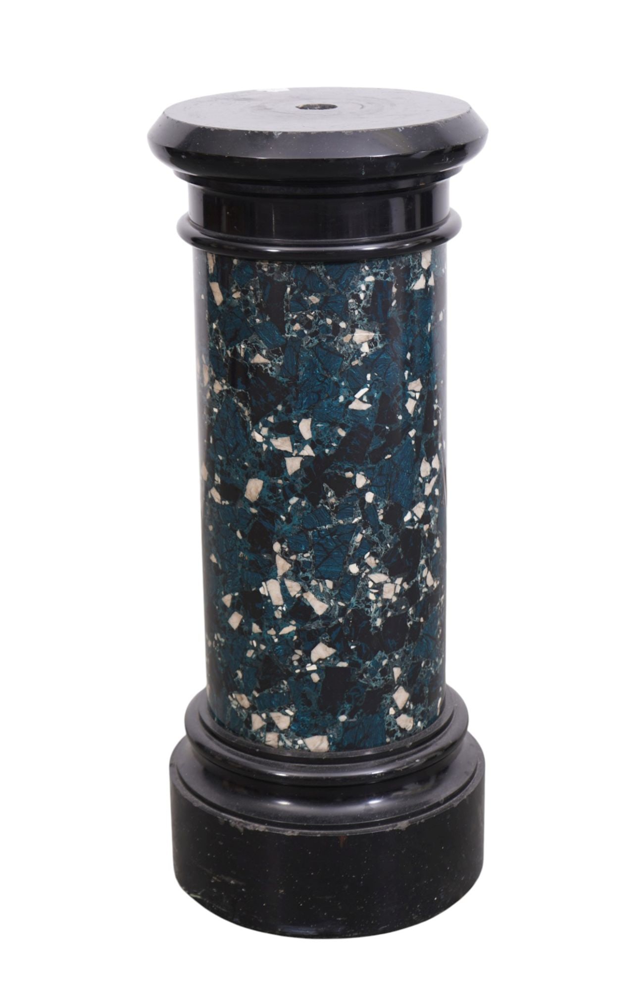 Antique Marble Green Mottled Cylindrical Pedestal, 34"h x 13"w: Antique Marble Green Mottled Cylindrical Pedestal, 34"h x 13"w