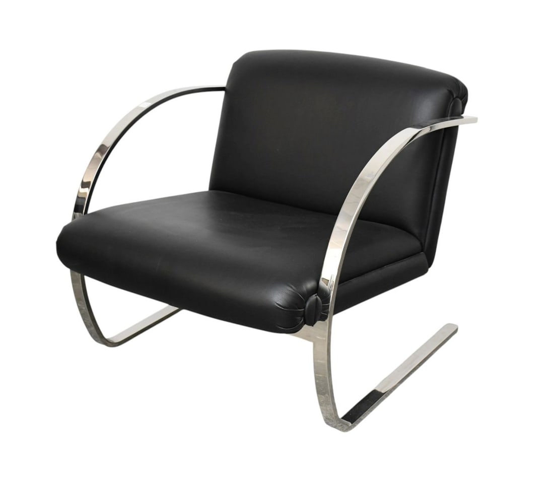 Modern Style Black Leather and Chrome Armchair, no apparent maker or manufacturer Condition: Good: Modern Style Black Leather and Chrome Armchair, no apparent maker or manufacturer Condition: Good***If this item is not picked up by the Friday following the auction, it will be moved to offsite stora