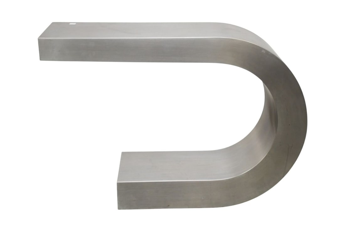 Brushed Steel Table with C-shaped modern design, Desk/Table, Manner of Marzioecchi, 30"h X 36"w 13"d (1 of 5)