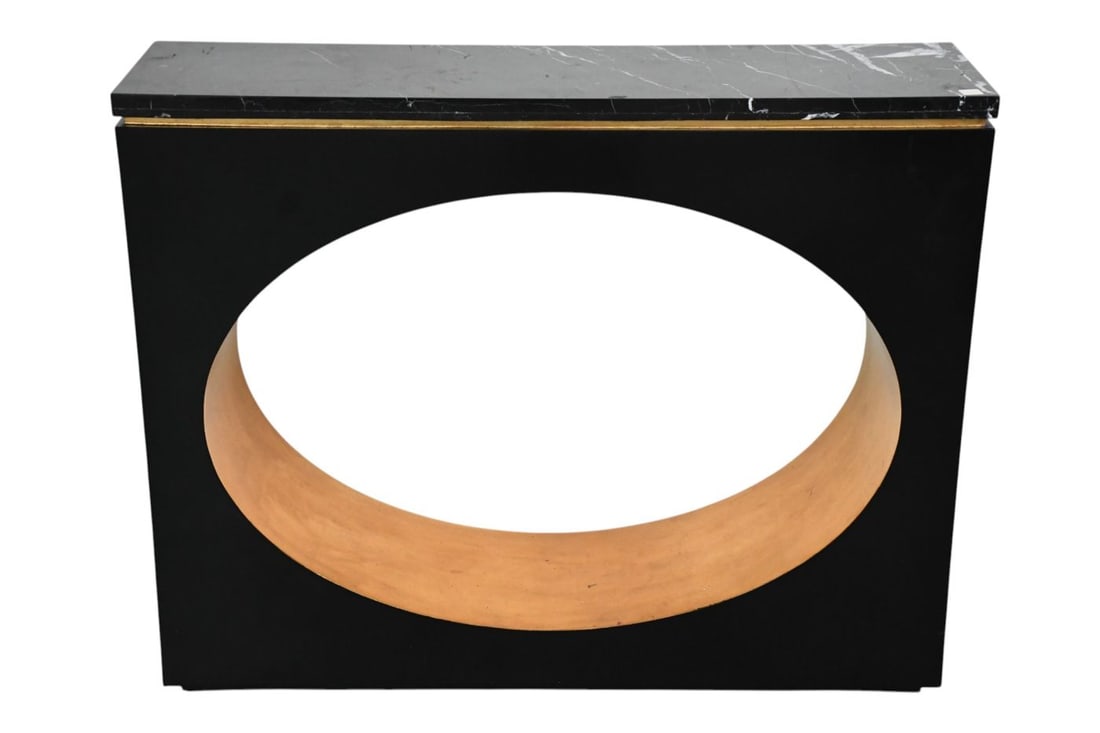 Parcel Gilt Black Lacquer and Marble Top ?Estelle? Console Table Late 20th Century H. 35? x W. 45? (1 of 7)