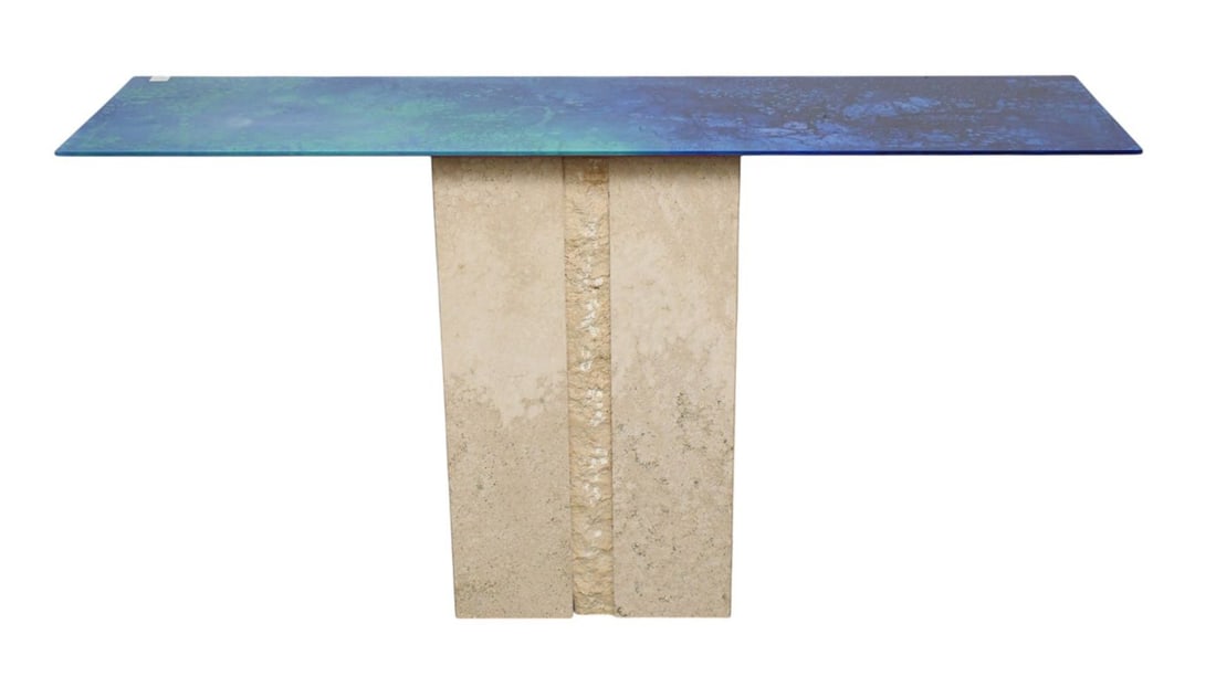 Marble and Art Glass Side Table Late 20th Century. No apparent signature or manufacturer. H. 29? x (1 of 3)