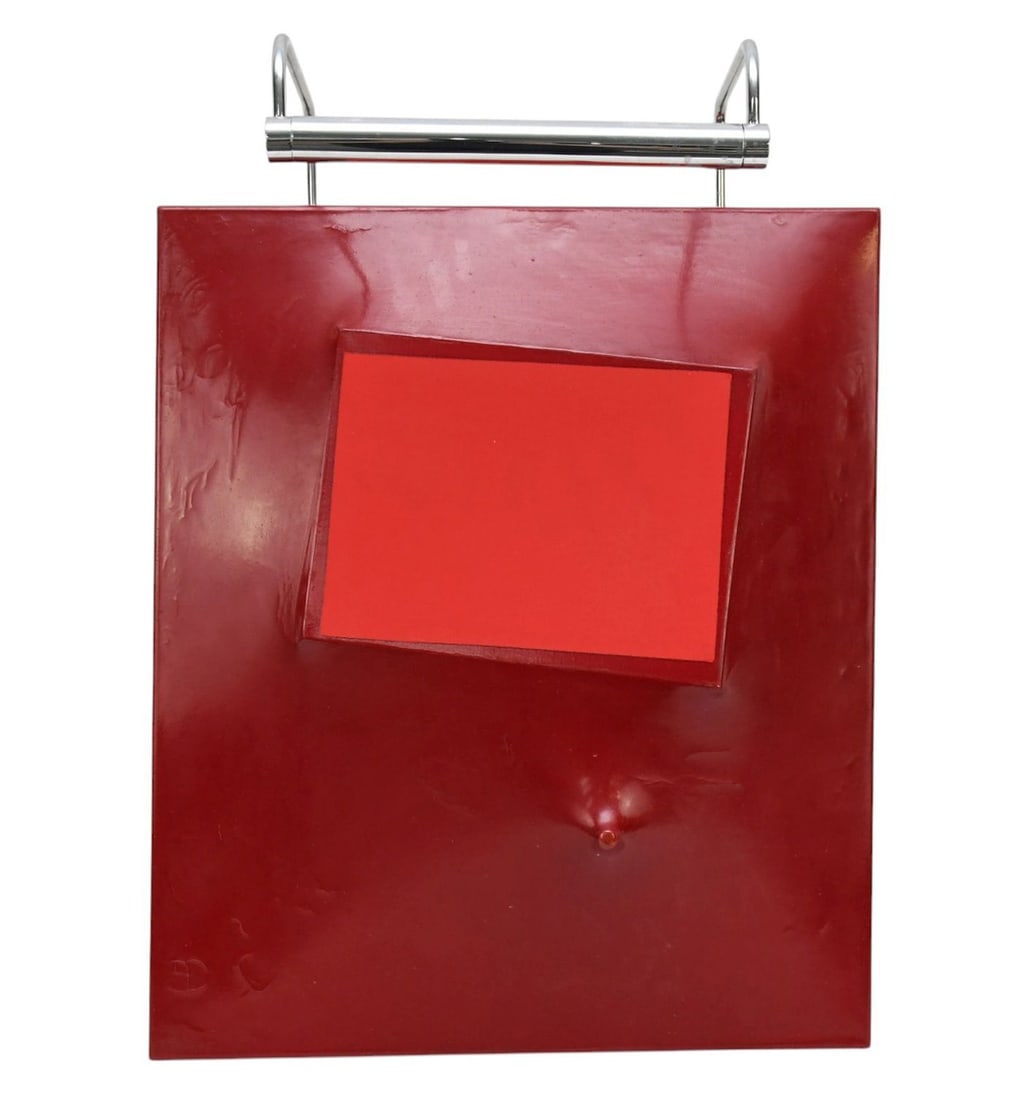 20th Century, Painted and Stretched red canvas with sculptured surface. Oil on Canvas with no: 20th Century, Painted and Stretched red canvas with sculptured surface. Oil on Canvas with no apparent signature, H. 22? x W. 19? Unframed Condition: Fair with craquelure.