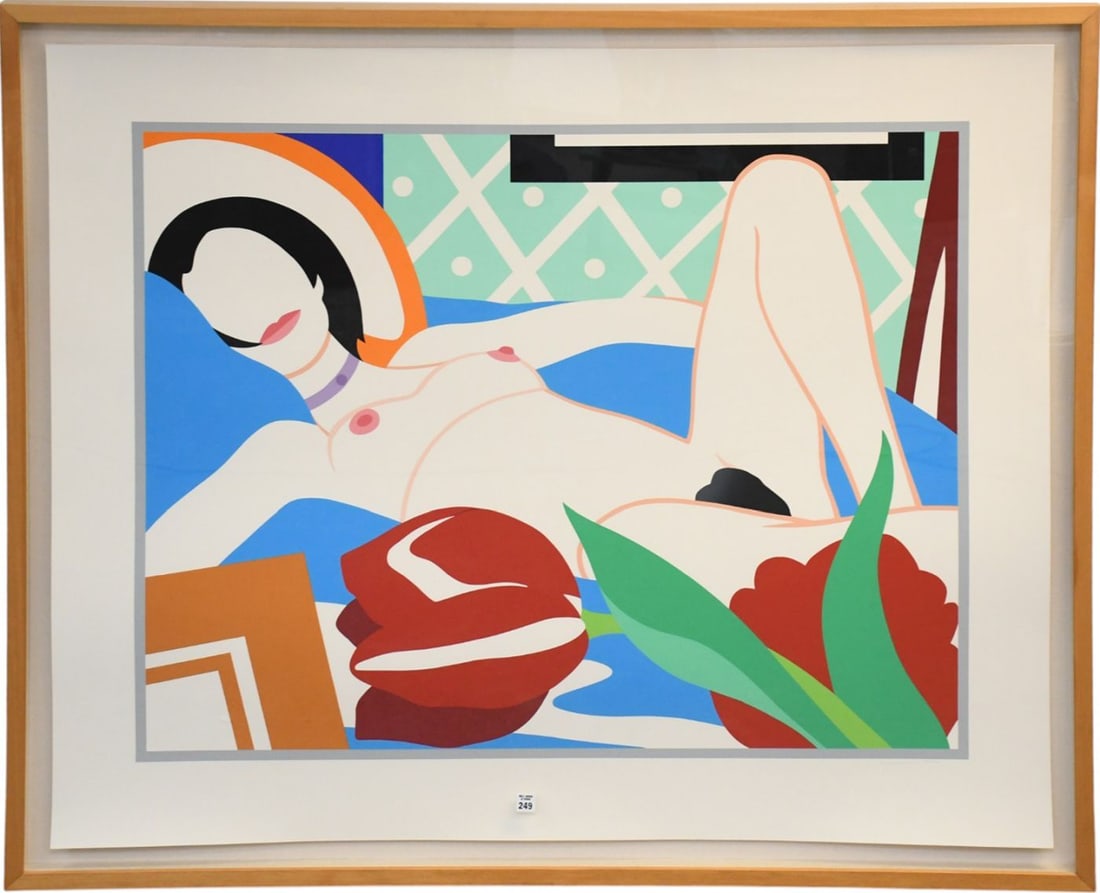 Tom Wesselmann (American, 1931-2004) Screenprint in Colors, on Museum Board 1989, 'Monica with: Tom Wesselmann (American, 1931-2004) Screenprint in Colors, on Museum Board 1989, 'Monica with Tulips', sheet H 44-1/2 x 53 inches. Signed and numbered HC 2/12. in pencil, framed. Overall framed size 