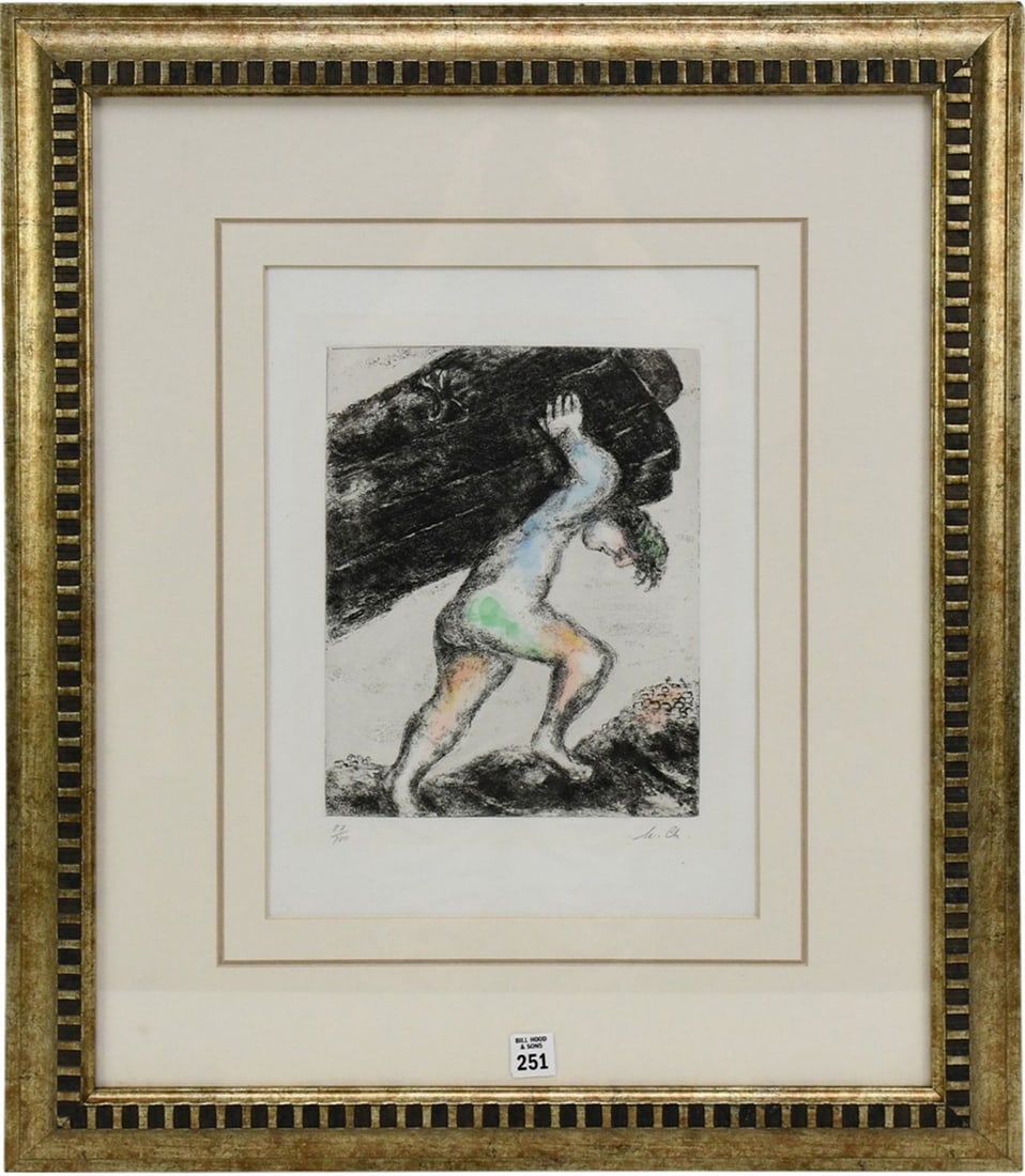 Marc Chagall (French/Russian 1887-1985), "Samson Carries off the Gates of Gaza," 1958, etching with (1 of 6)