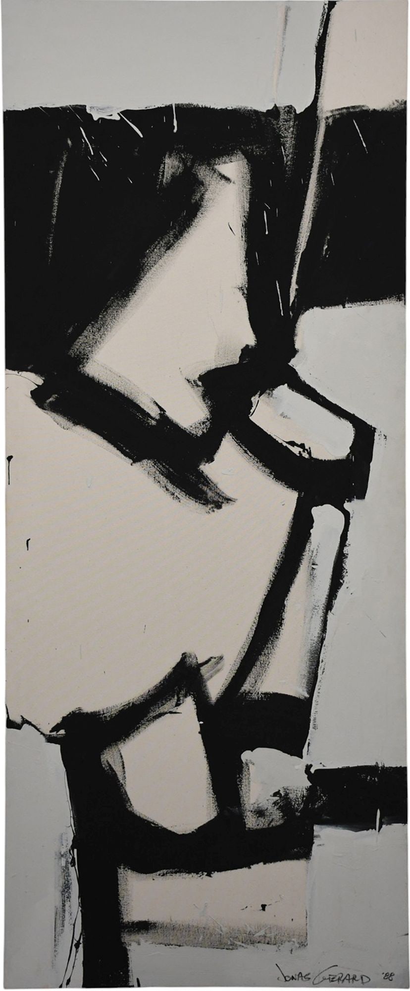 JONAS GERARD (American, b. 1941) "Improvisation #17" Large Black and White Abstract Painting on (1 of 8)