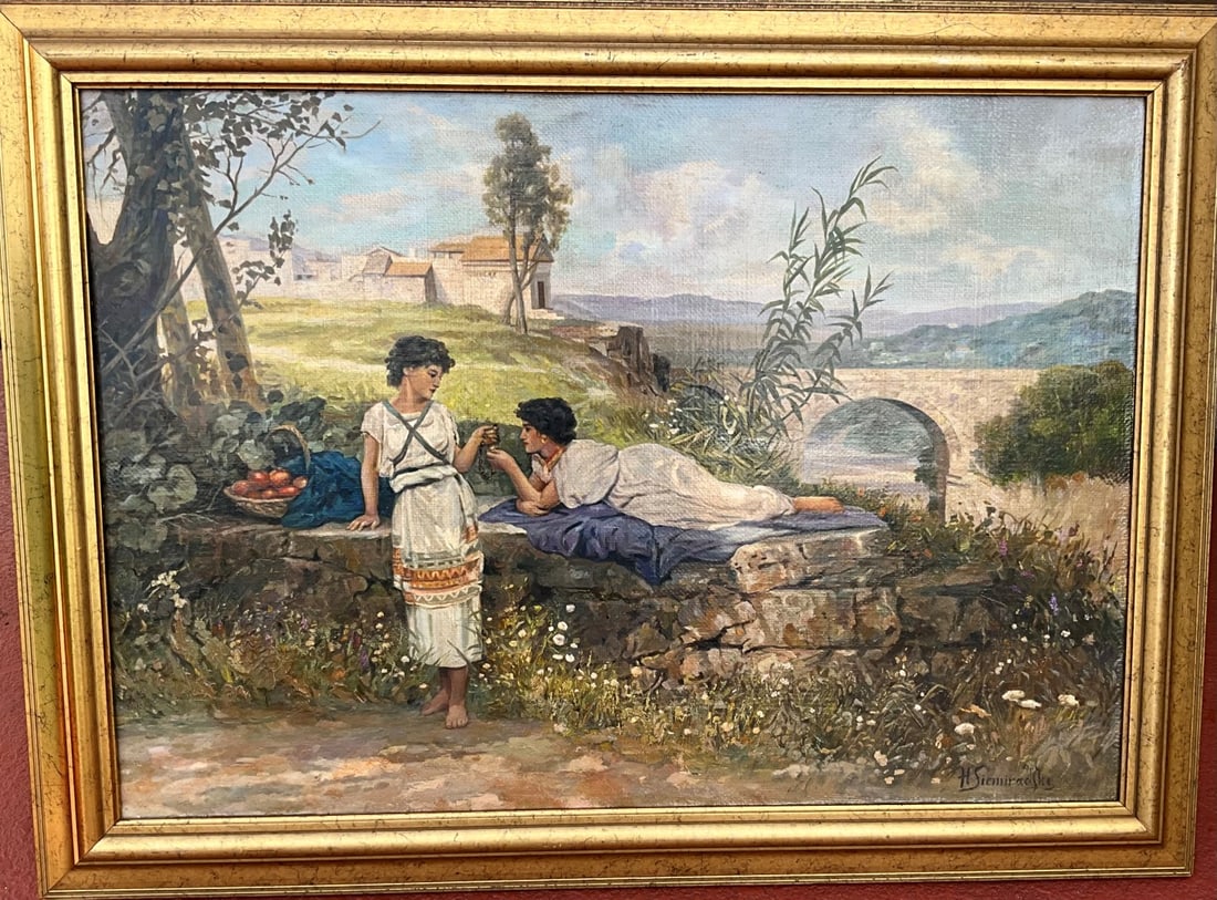 Russian painting Attributed to: Henryk Semiradsky, Beautiful Russian / Polish oil on canvas: Russian painting Attributed to: Henryk Semiradsky, Beautiful Russian / Polish oil on canvas painting, "The Talisman" 26 x 38 inches. Framed 32 x 44 inches.