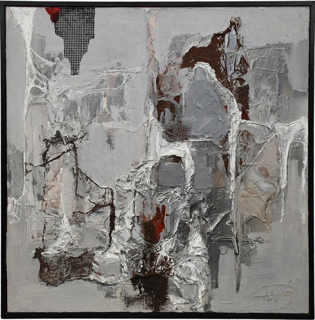 Laszlo Dus (HUNGARIAN, 1941) Large Mixed Media & oil on canvas Painting. Illegible on verso. approx. (1 of 1)