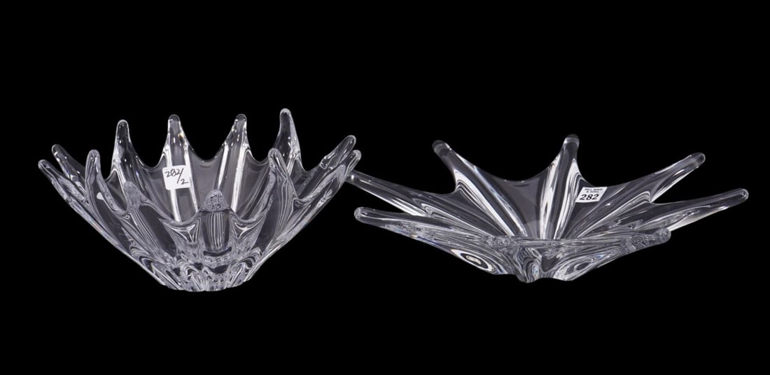 2 Crystal Bowls, Baccarat Starburst (15 1/2"dia) AND Daum Fluted Bowl (6"h x 11"w) (1 of 6)