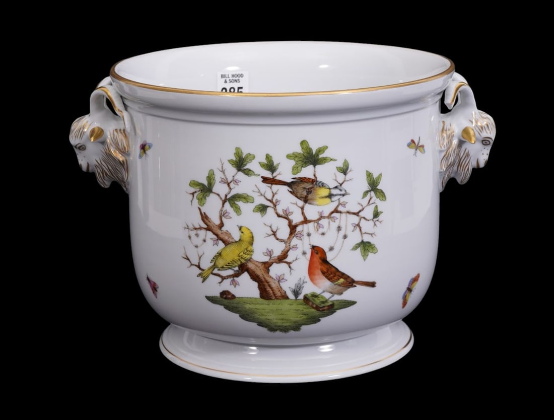 Herend Porcelain Cachepot/Planter, Rothschild Bird Pattern, 8 1/4"H x 9 1/2"dia (1 of 6)