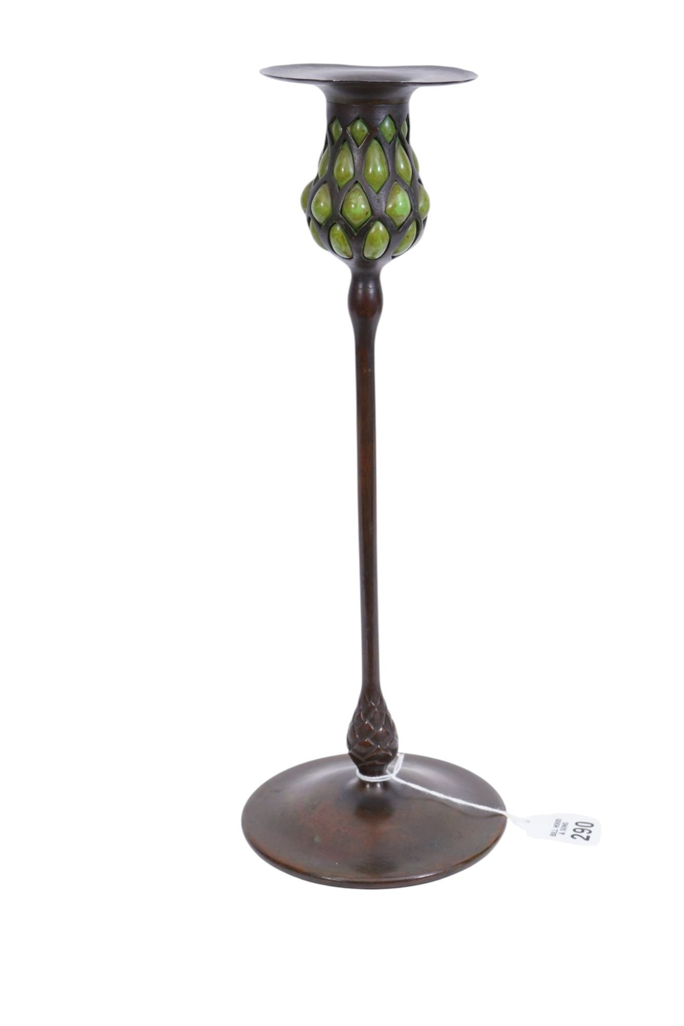 Bronze Tiffany Studios Candlestick "Pineapple", Blown Out Glass, 15 1/2"h x 6"w (1 of 7)