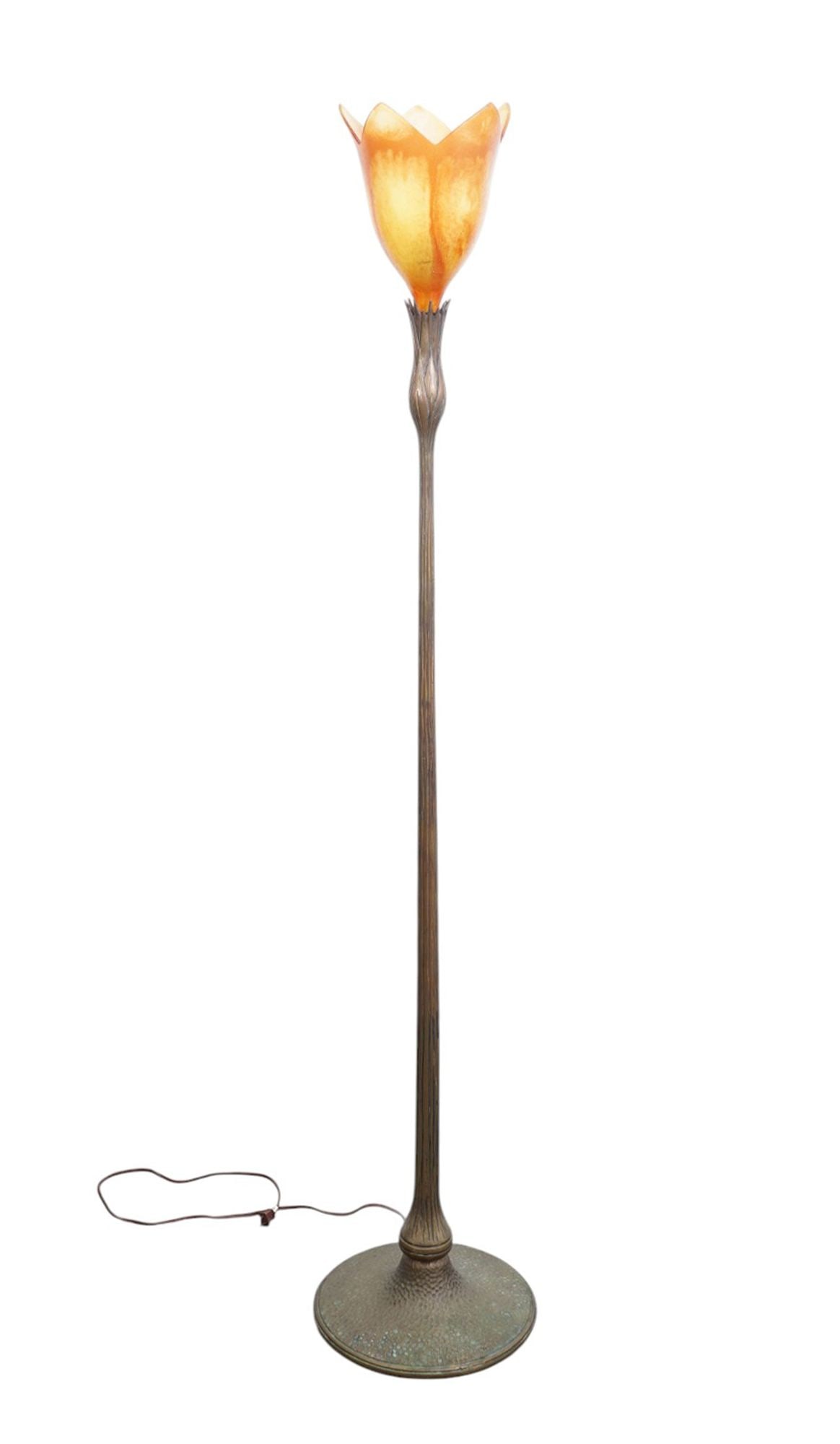 DAUM France Floor Lamp "Magnolias", Ca. 1990, Blown Art Glass & Bronze Floor Lamp, Shade Signed (1 of 7)