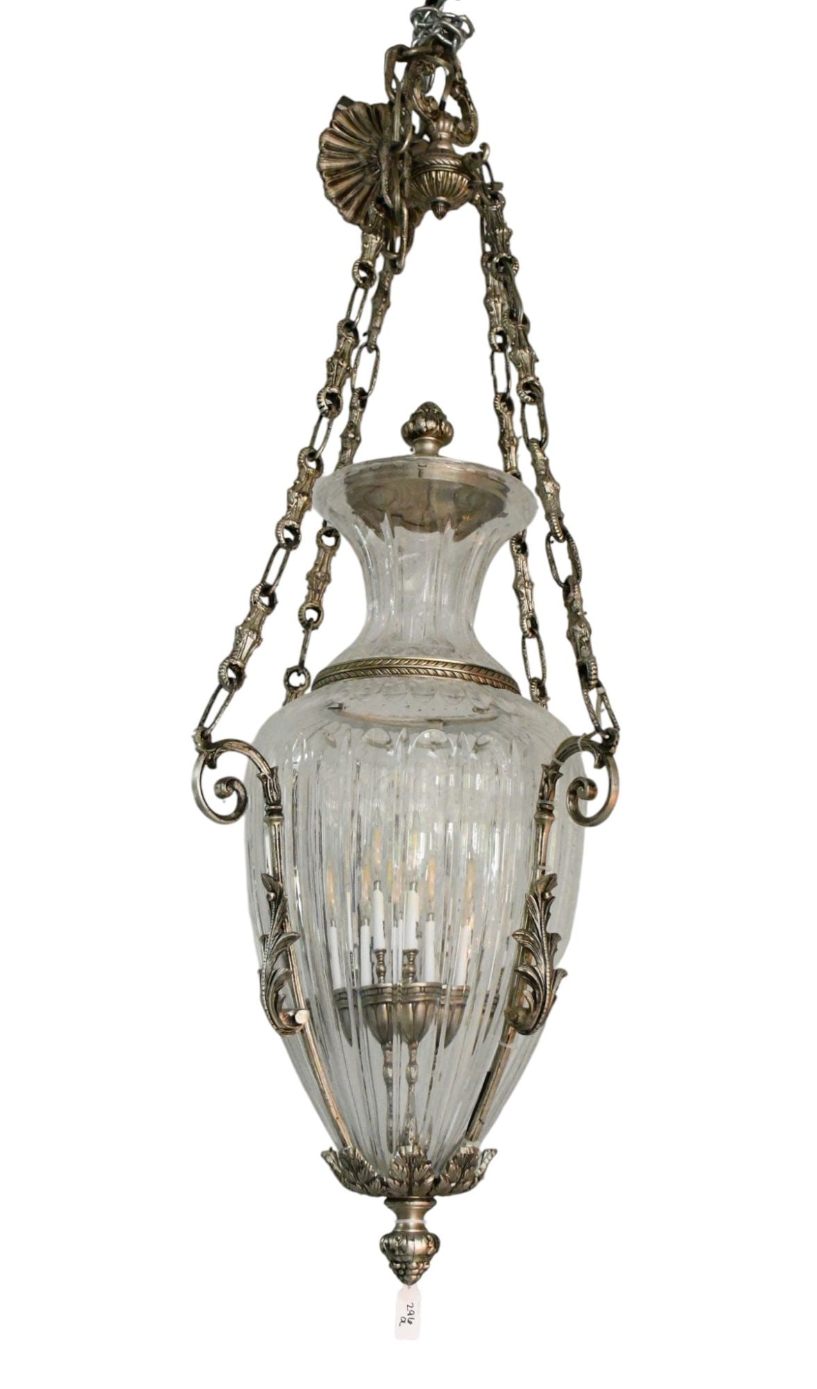 Baccarat style Crystal Light Fixture/Pendant with Silvered Accents, 44"h x 17"w: Baccarat Crystal Light Fixture/Pendant with Silvered Accents, 44"h x 17"w