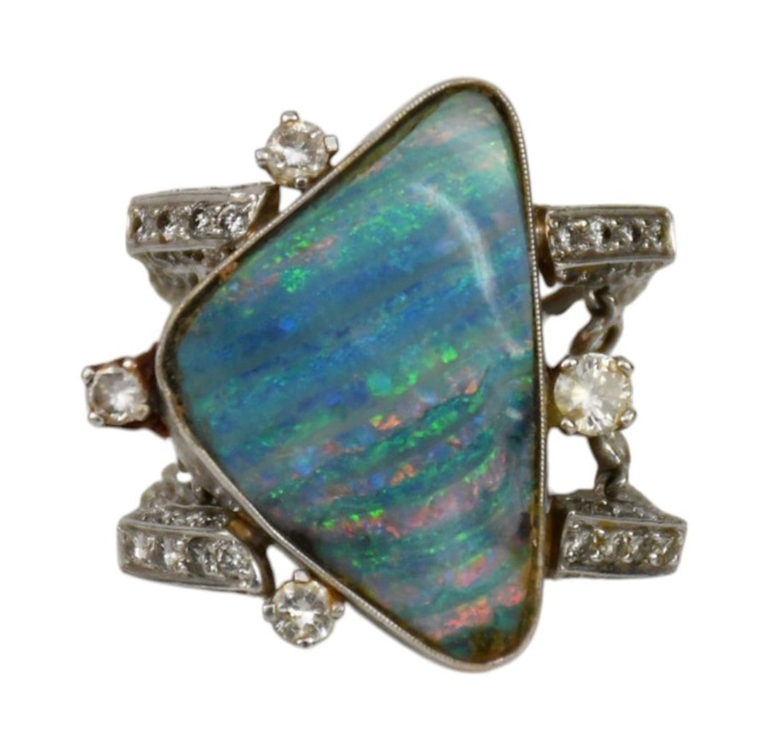 14K White Gold Opal Diamond Cocktail ring. Size 9 wt. 15.4 grams *Payment Must Fully Clear Before: 14K White Gold Opal Diamond Cocktail ring. Size 9 wt. 15.4 grams*Payment Must Fully Clear Before Item Will Be Released*