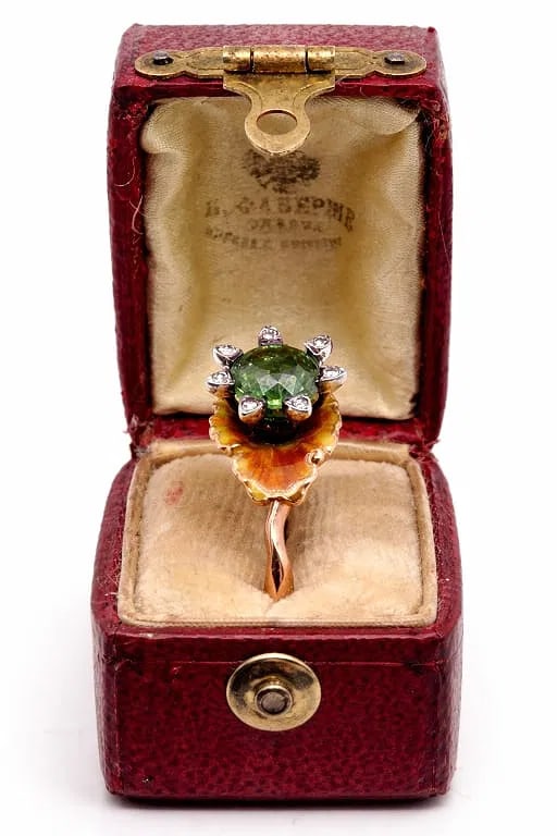 Russian gold ring with GIA 1.97 Demantoid Garnet size 6.5 Beautiful Russian pink gold enamel diamond (1 of 7)