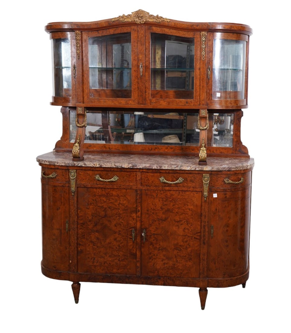 Burled Wood Console With String Inlay, 3 Side by Side Drawers Over Cabinet Doors with Gilt Metal (1 of 7)