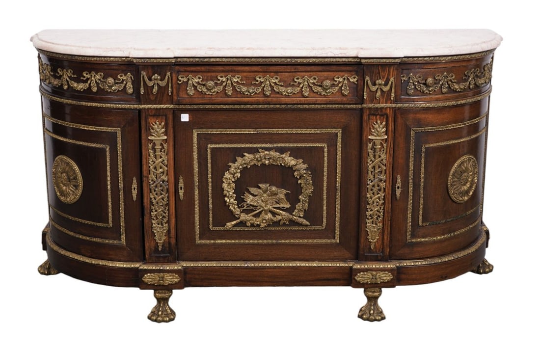 Fine Reproduction French Style Console, Center Drawer Flanked By 2 Drawers Over Cabinet Doors, Drape (1 of 7)