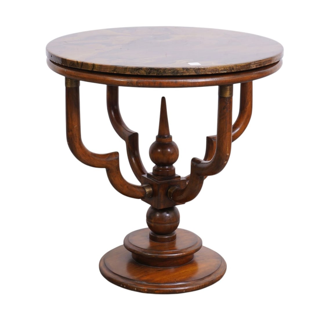 Occasional Table, Decorative Funky Lacquered Top, 4 Abstract Carved Supports on Pedestal Base, 25"h (1 of 6)