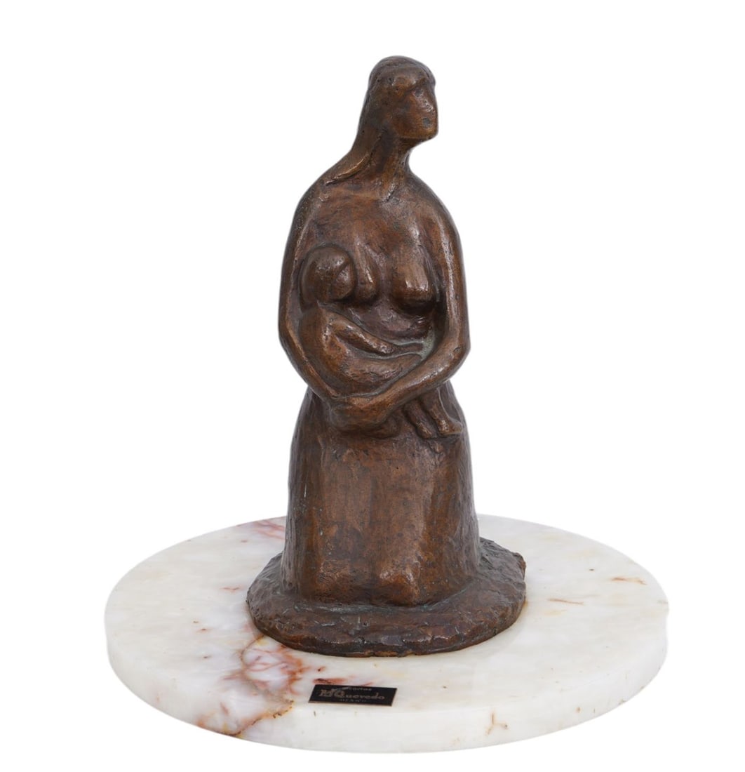 M. Quevedo 20th Century Mexico. Bronze dated '71 edition 1/5 approximately 12inches. Tall. on round: M. Quevedo 20th Century Mexico. Bronze dated '71 edition 1/5 approximately 12inches. Tall. on round onyx base diameter 12 inches.