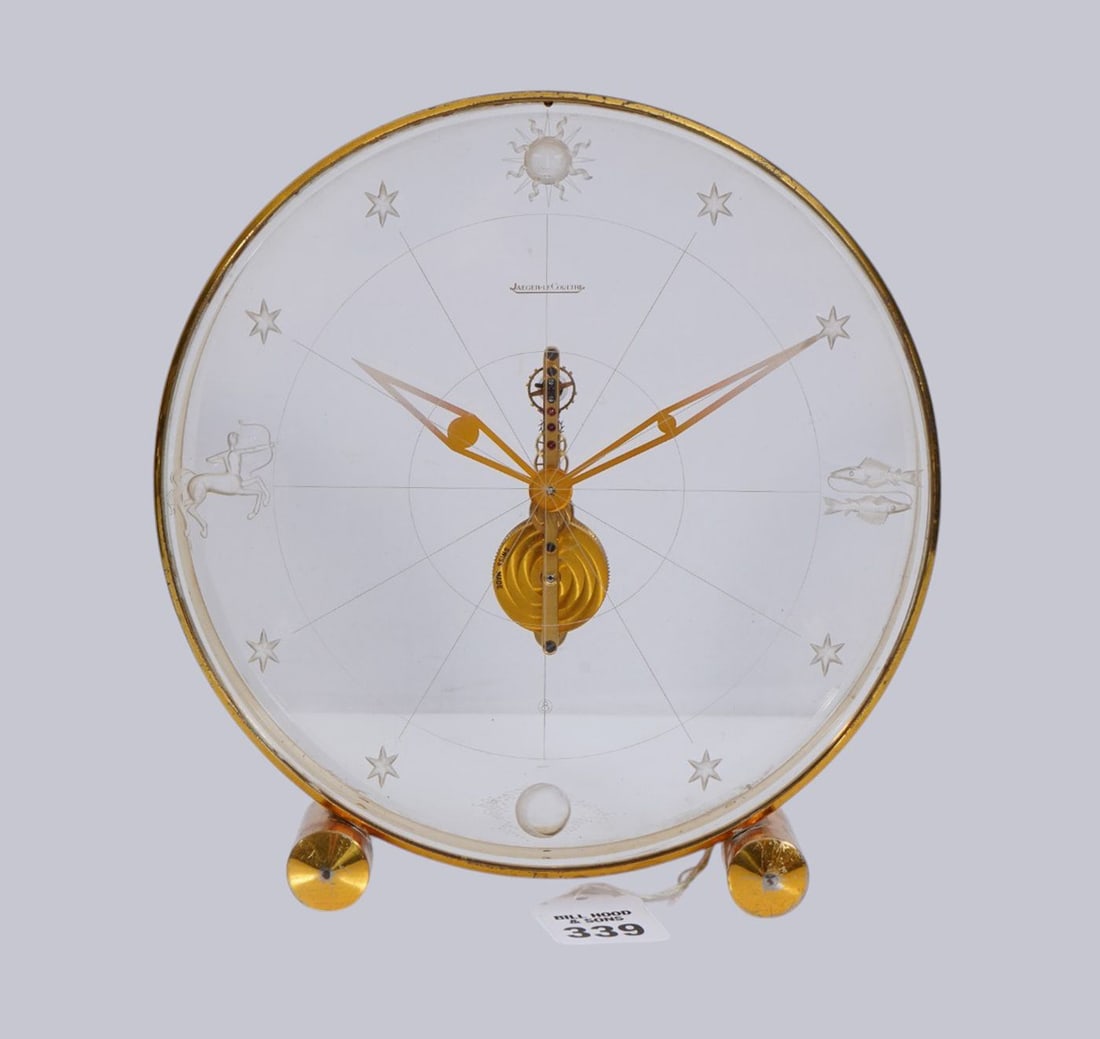 Jaeger LeCoultre Zodiac Mystery table clock, 7-1/2 inch diameter. Some tarnishing to the brass. (1 of 8)