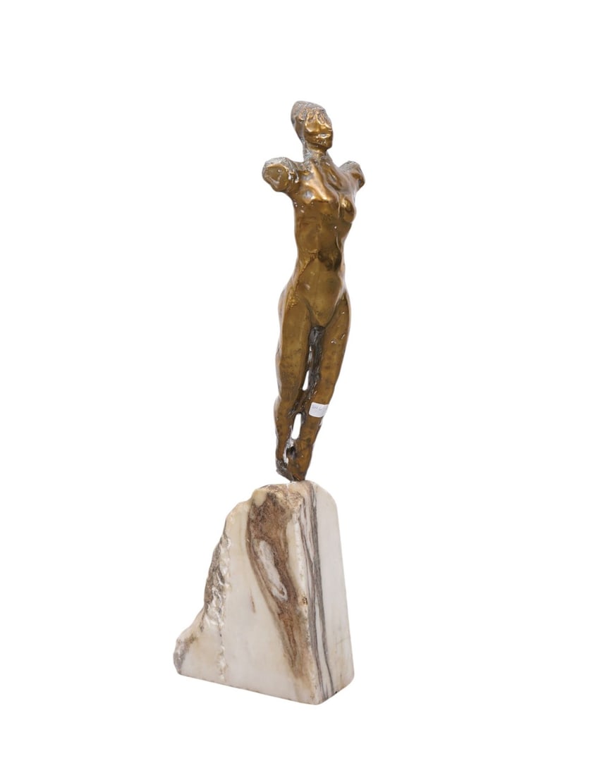 20th Century Gilt Bronze Sculpture of a diver. signed Illegibly. On rock base. Sculpture 22 inches (1 of 6)