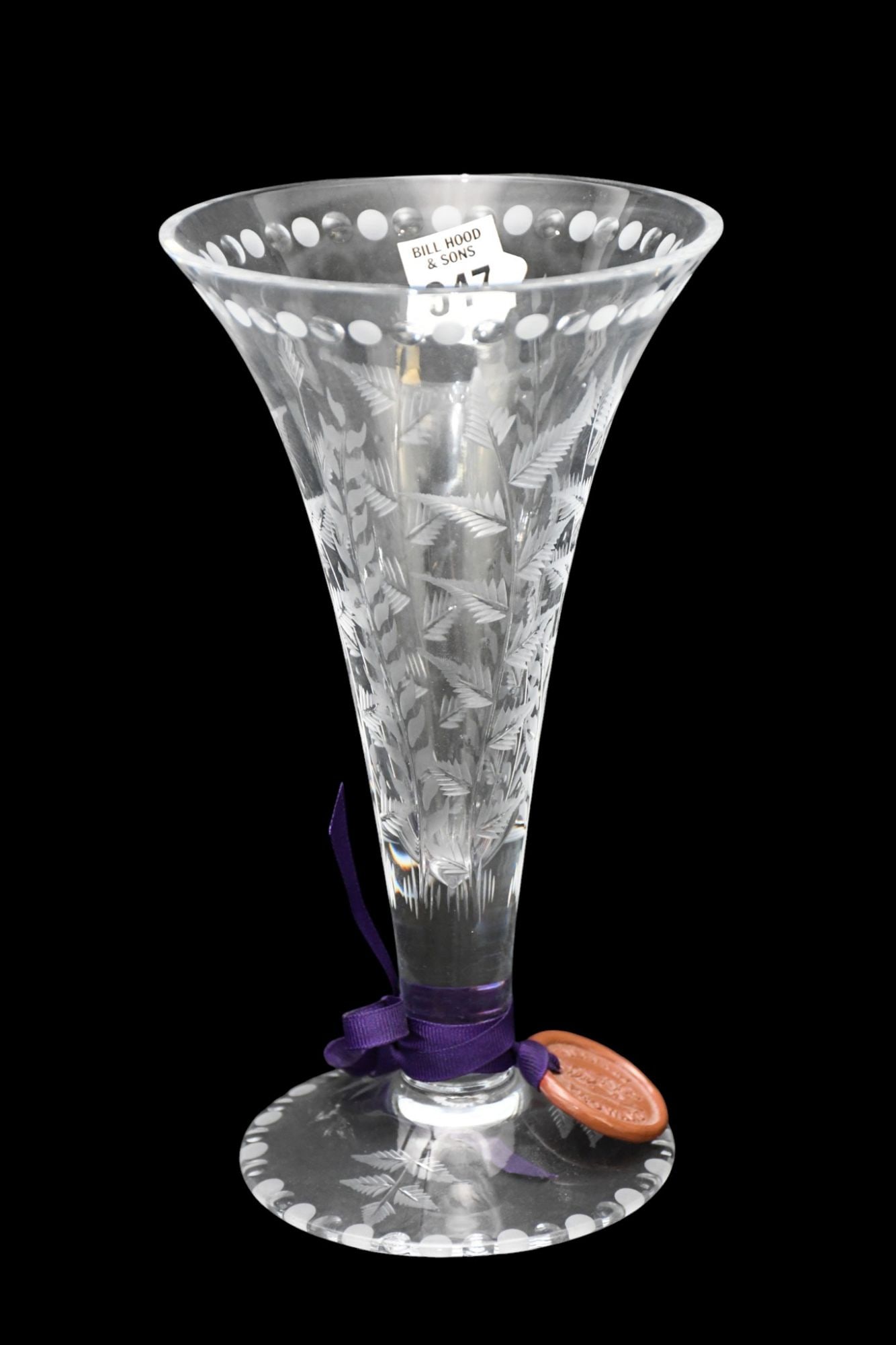 William Yeoward Crystal Vase, Etched Floral Design, 10"h x 5 1/4"dia (1 of 5)