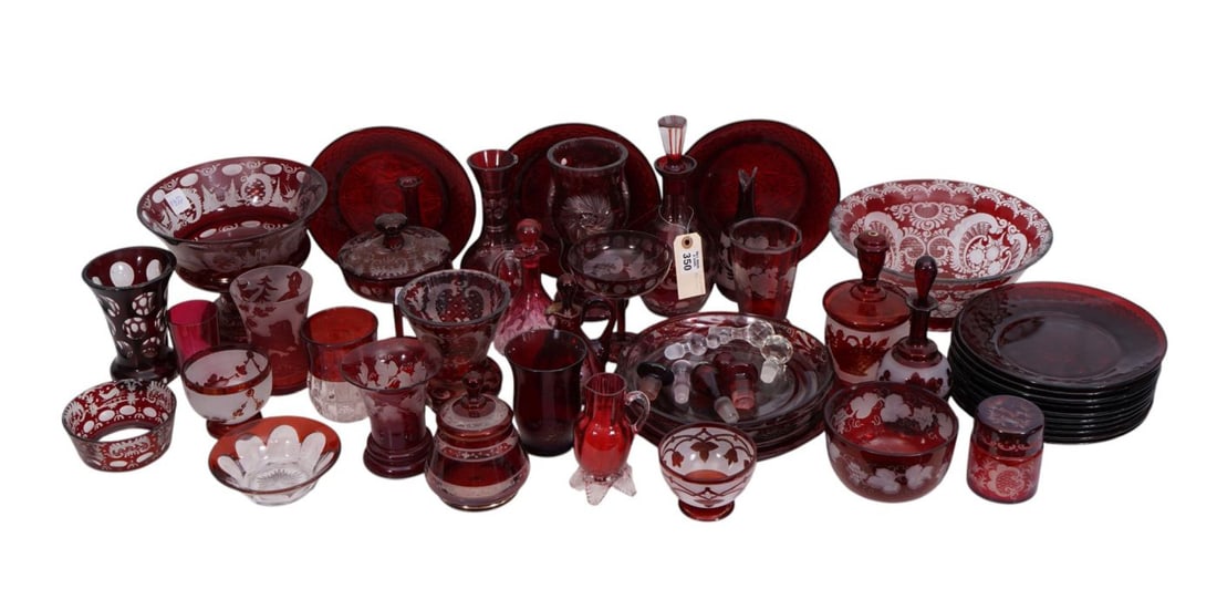 Collection Of Antique Ruby & 3pcs. Cranberry Glass, Bowls, Condiments, Cruets, Stems, Tumblers & (1 of 11)