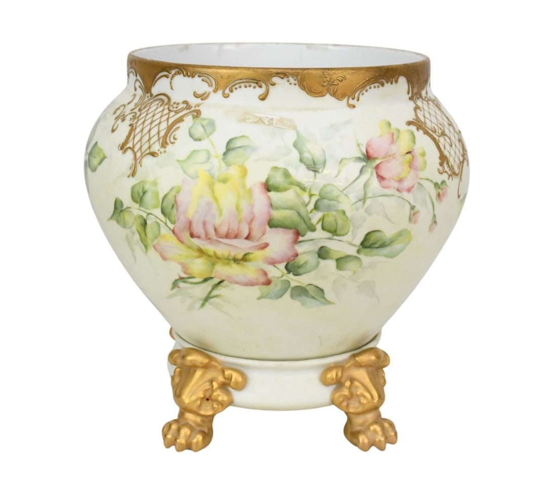 2 Pc. Haviland Limoges Jardiniere, Circa 1900, Hand painted Roses with Gilded Accents, 12"h x 11"w (1 of 9)