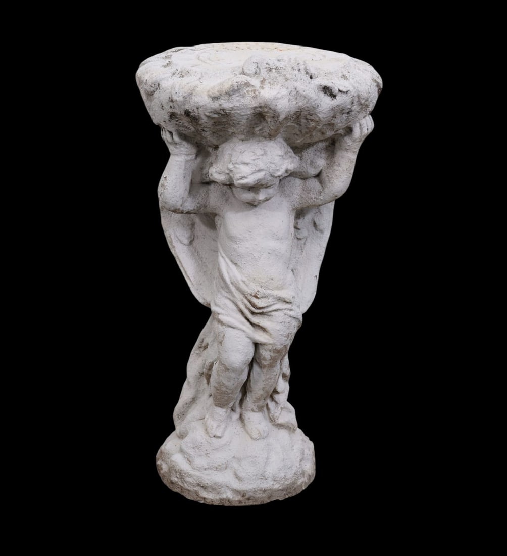 Cement Sundial Garden Statuary with Cherub Supports, (Sundial 25"h x 12"d) (1 of 5)
