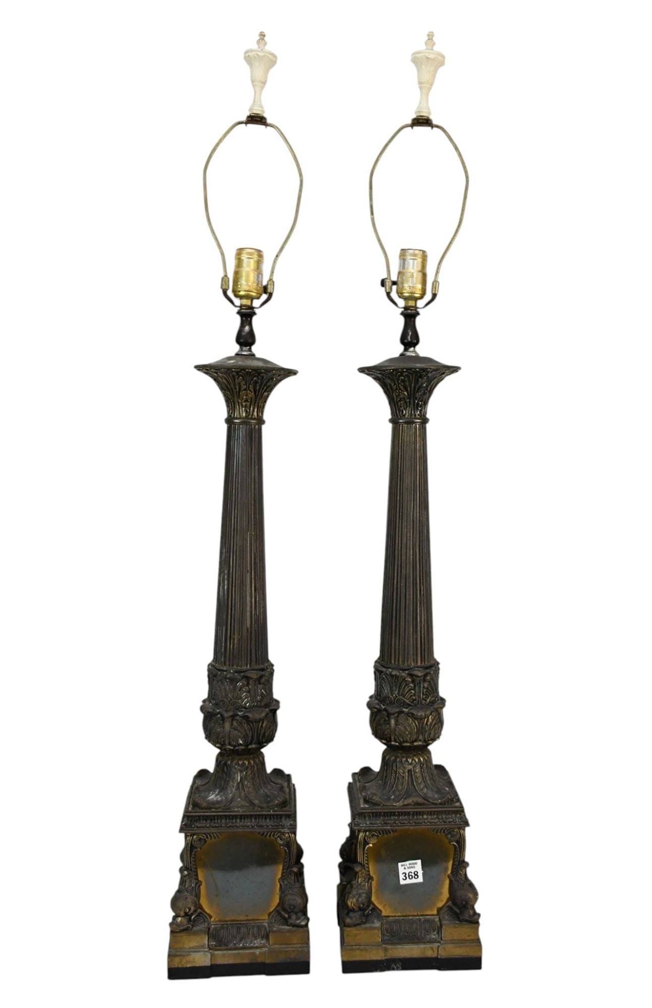 Pair Vintage Metal Table Lamp with Dolphin Supports, 32"h to socket x 6"d (1 of 5)