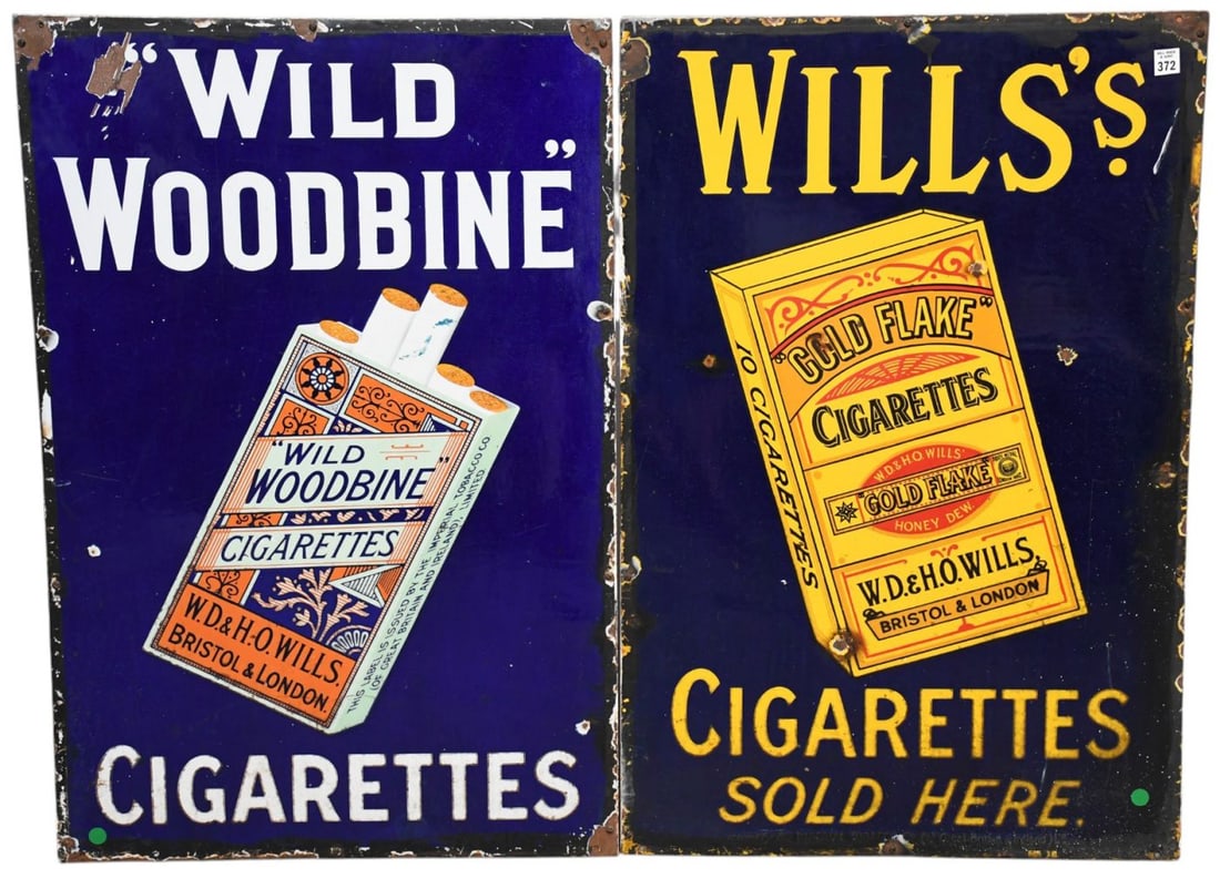 2 vintage English Cigarette Advertising Signs mounted to boards, Wills Gold Flake Cigarette & (1 of 10)