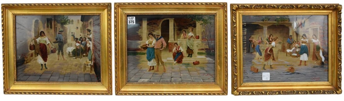 3 village scene Embellished Prints After Eugene Von Blaas In Gilded frames, Overall Frame Size 12" x (1 of 8)
