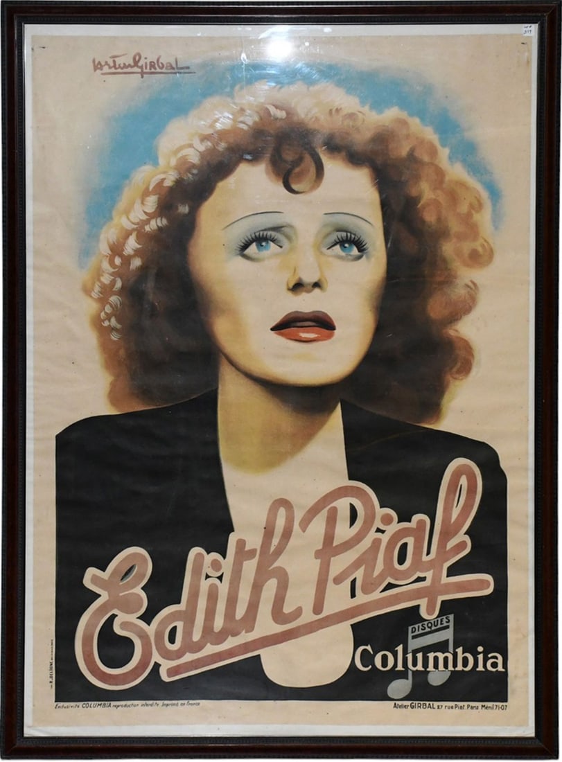 Columbia Records Vintage French Edith Piaf Advertising Poster, 69" high x 50" wide (1 of 10)