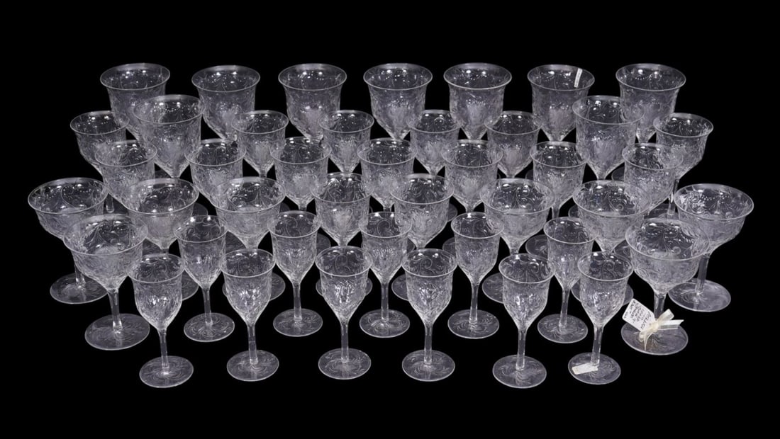 43 Engraved Glass Stems in 4 Sizes, Attributed To Webb, 6 1/4"h tallest (1 of 9)