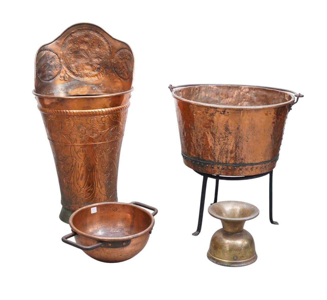 3 Antique Copper Pcs. Kettle, Bowl and Coal Hod (1 of 16)