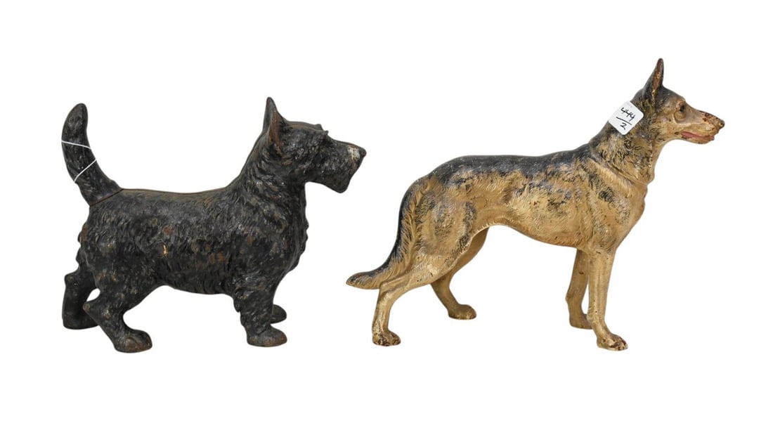 2 Cast Iron Dog Doorstops, German Shephard & Scotty Dog, 10"h x 11"w (1 of 5)