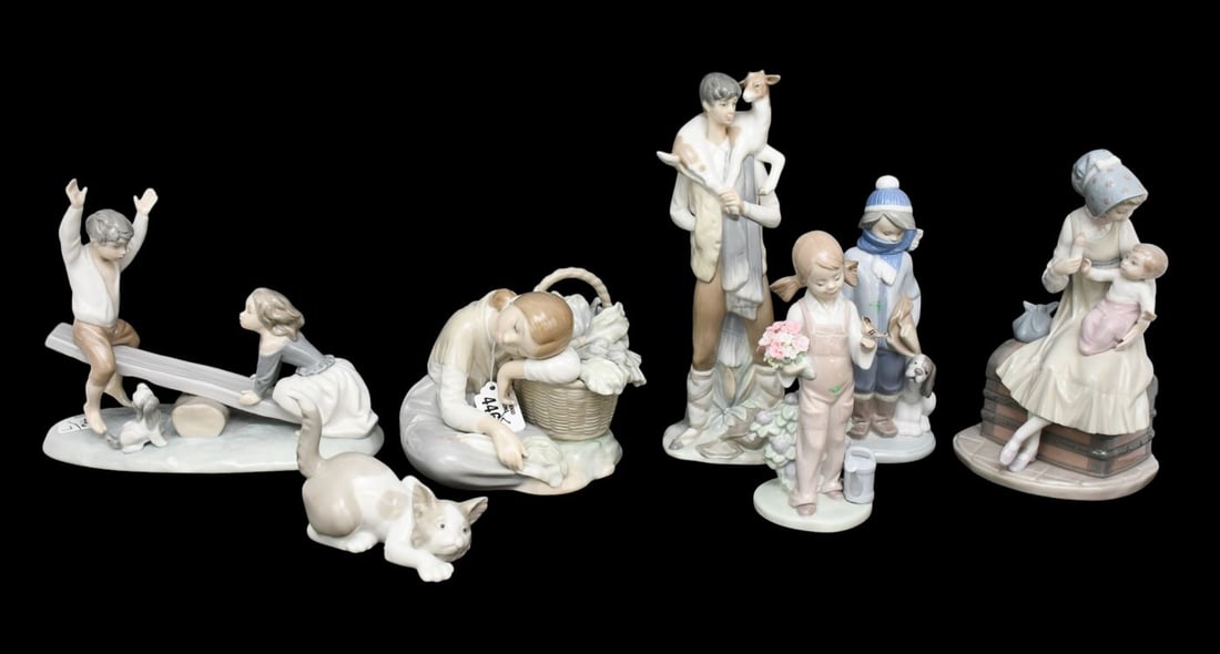 7 Lladro Porcelain Figures, Mother & Child, Boy with Goat, Child with Bird, Napping Girl, Boy with (1 of 9)