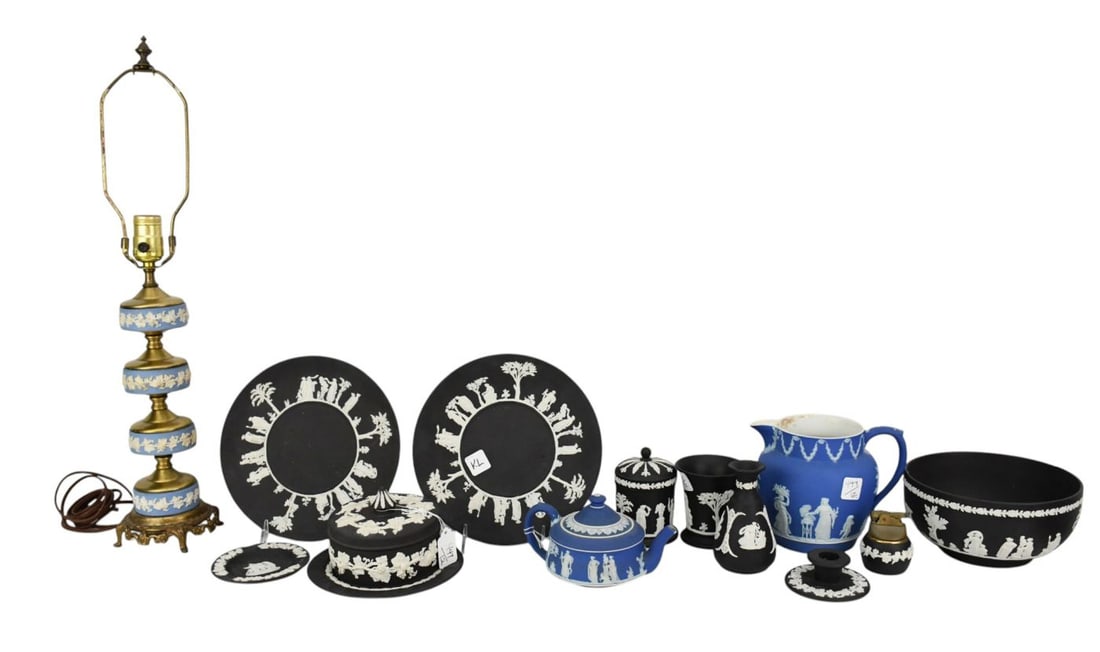 Wedgwood Lot, 11 Black Jasperware Tablewares, Bowl (3 5/8"h x 7 1/8"dia) & Plate (9 1/4"dia) AND 3 (1 of 7)