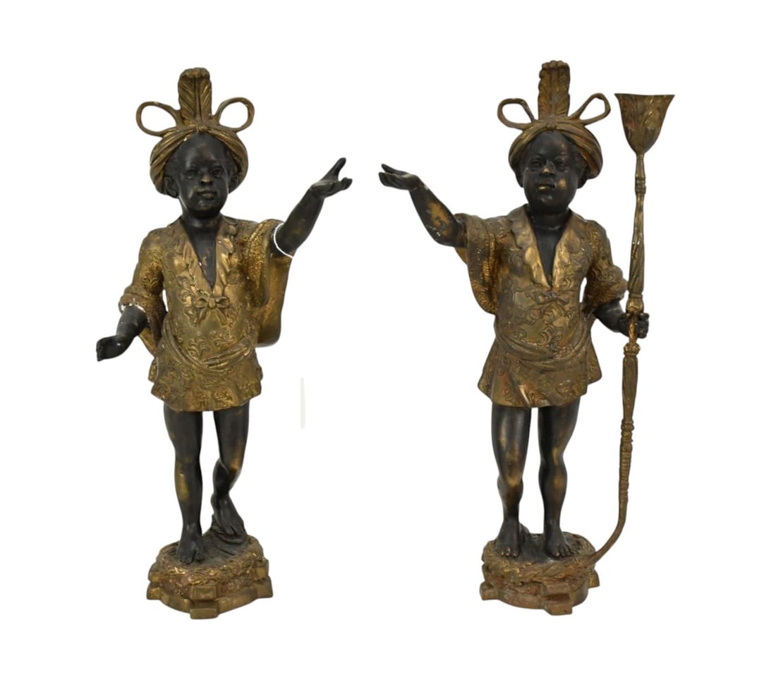 Pair Bronze & Metal Blackamoor Figures, 14"h x 8"w (1 of 4)