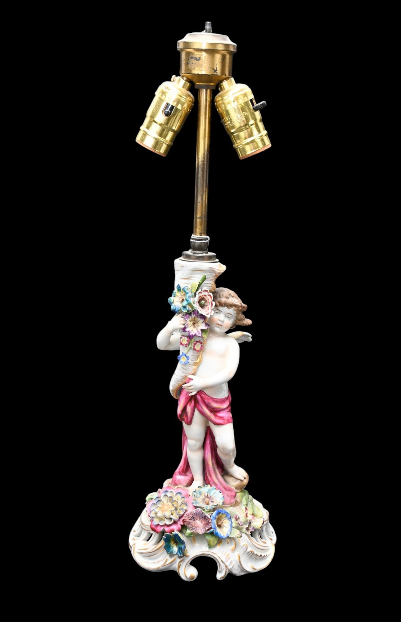 Single 19th c. Dresden Porcelain Style Figural Lamp, 20"h x 6"w (1 of 10)