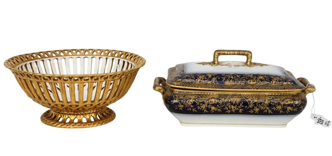2 Porcelain Tablewares, French Covered Serving Dish, Cobalt & Blue with Gold Accents (5"h x 10"w) (1 of 8)